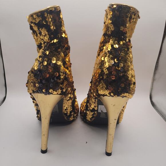 Shoe Republic LA Gold Sequin High Heel Booties Peep Toe Size 6.5 - Picture 5 of 8